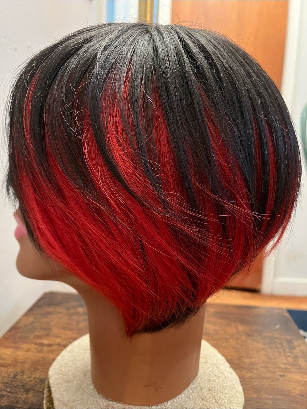 Two Tone Hair Wig Red & Black Short Asymmetric Style